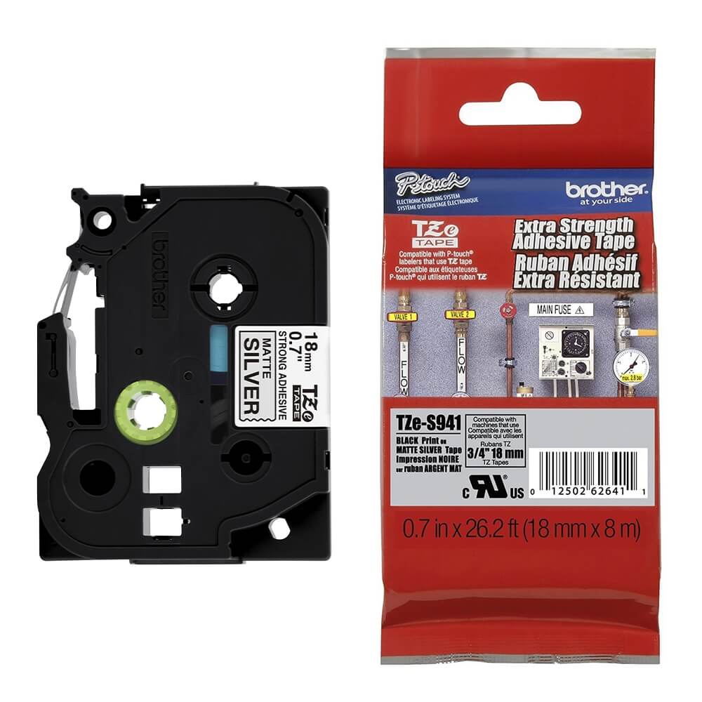 Fita Industrial Brother TZE-S941 18mm Preto/Prata - Impressorajato